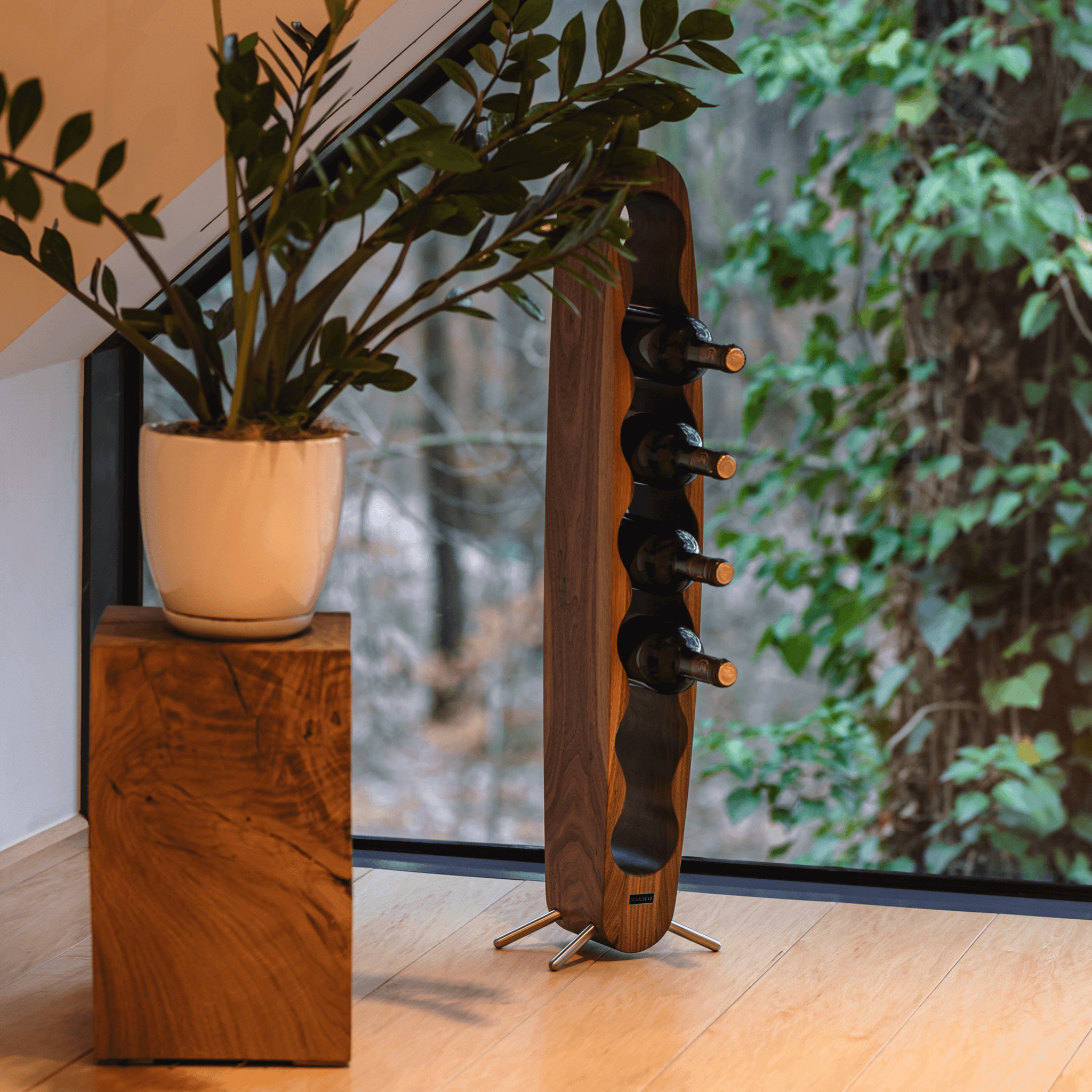 Max Levi Provence American Walnut wood wine rack, wine stand rack, a wine rack, lifestyle image