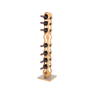 Max Levi Trim 9 Select Oak wood wine rack, wine stand rack, a wine rack, silver stand, corner image with bottles