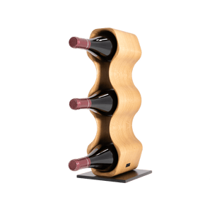 Max Levi Harmony Select Oak wine rack, wine stand rack, a wine rack, corner image with bottles, black stand 