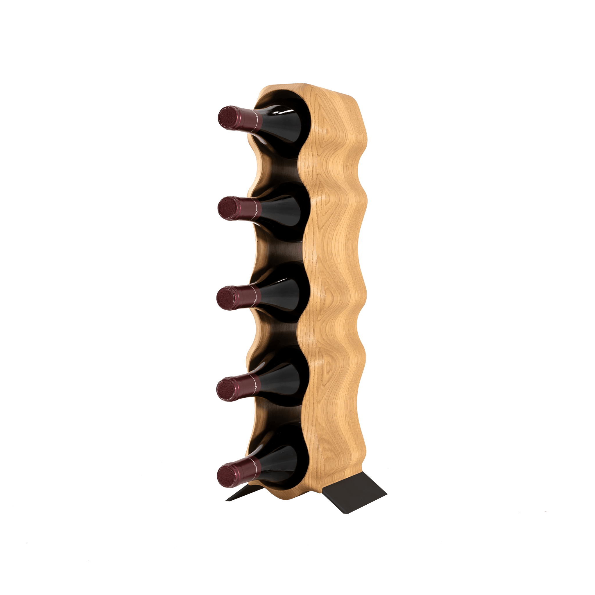 Max Levi Natura Select Oak wood wine rack, wine stand rack, a wine rack, black stand, corner image with bottles