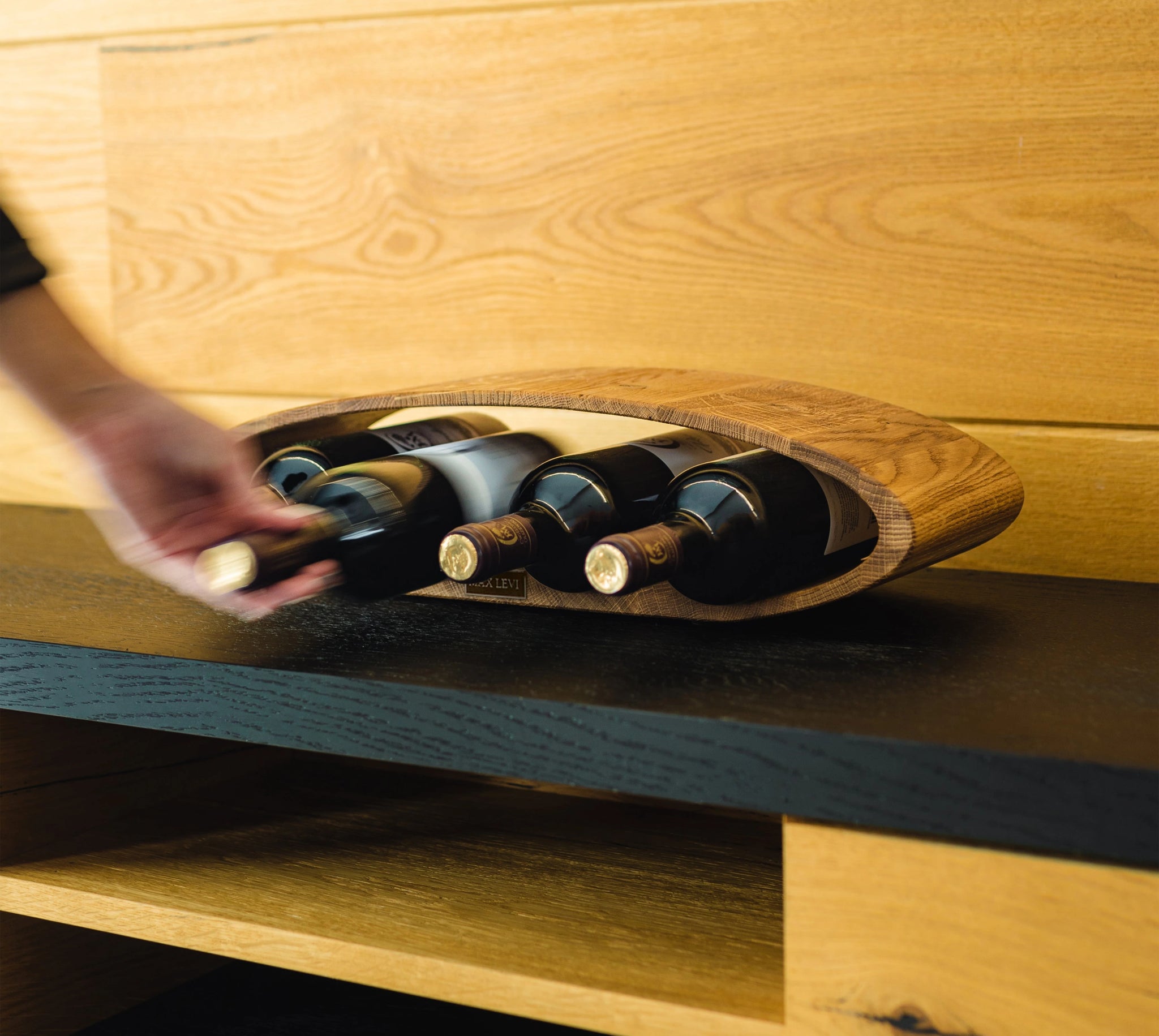 Tabletop, Benchtop, Countertop, wine rack, Max Levi Oblong Select Oak, Luxury Living, Minimalist, designer decorative wine stand rack.