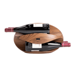 Max Levi Try American Walnut wood wine rack, wine stand rack, a wine rack, front image with bottles