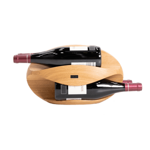 Max Levi Try Select Oak wood wine rack, wine stand rack, a wine rack, front image with bottles