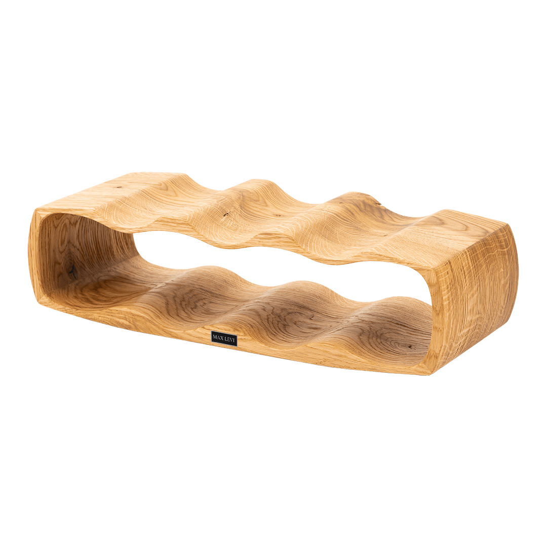 Max Levi Art Rustic Brushed Oak wood wine rack, wine stand rack, a wine rack, corner image without bottles