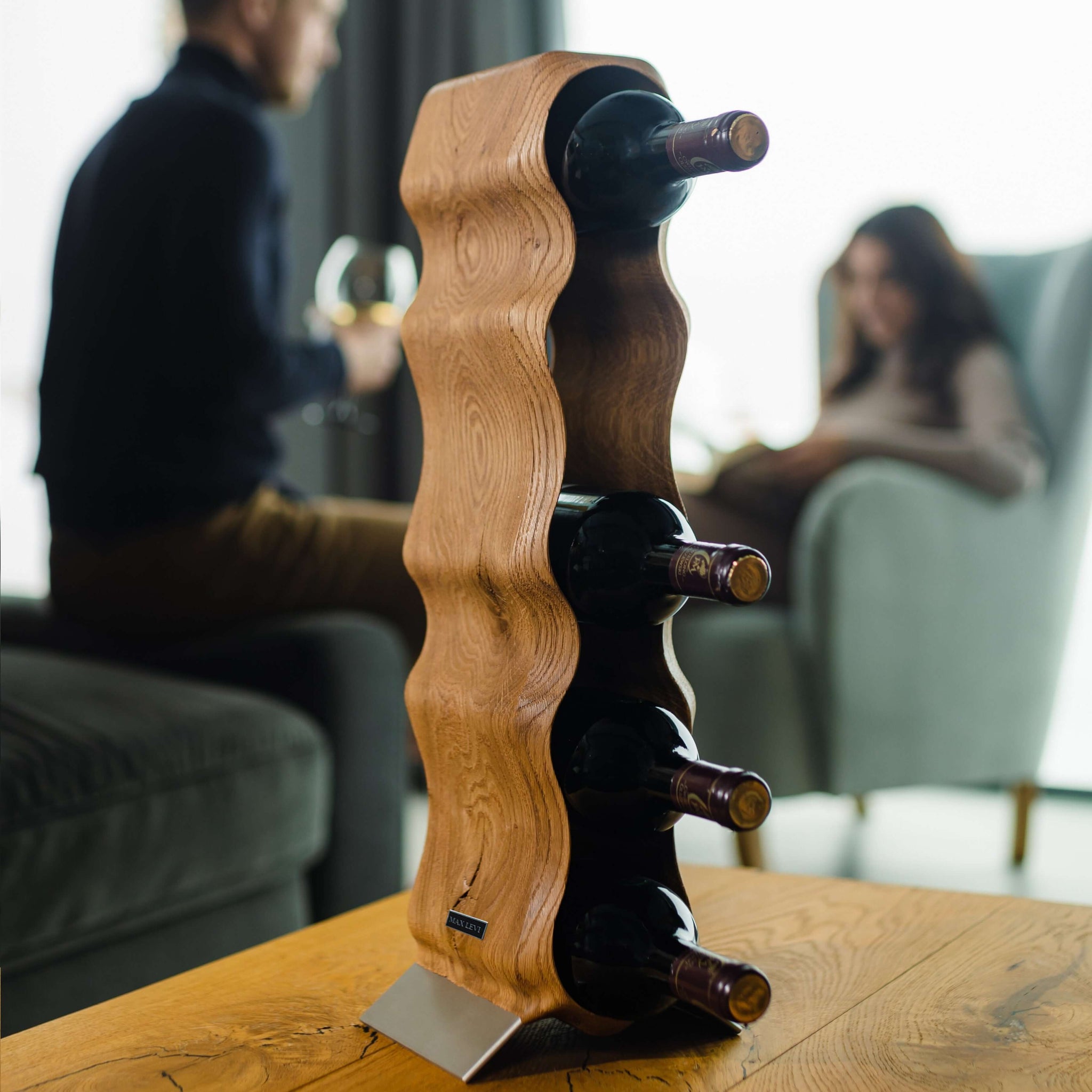 Max Levi Natura Rustic Brushed Oak wood  wine rack, wine stand rack, a wine rack, lifestyle image